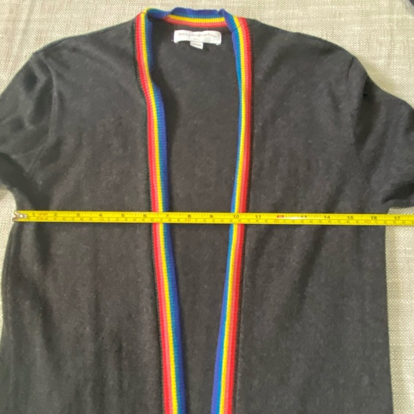 Spiritual Gangster Charcoal Grey Rainbow Knit Trim Open Long Cardigan Sweater- S - Picture 14 of 16